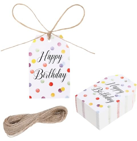 100Stk Geschenkanhänger Geburtstag,Happy Birthday Kraftpapier Tags,Grußkarten mit Geburtstagsanhängern,Happy Birthday-Aufkleber mit 20m Schnur,Geburtstagsanhänger,für Geburtstagsgeschenke Einladungen