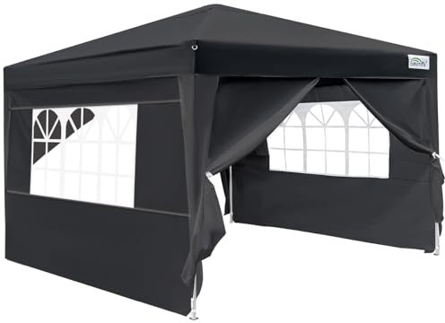 Goutime Pop up Gazebo 3m x 3m Schwere Gewerbeklasse – Kommerzieller Sofortaufbau-Event Shelter, Gartenüberdachung, Outdoor-Camping-Markise inklusive 4 Zeltwandpaneelen (Schwarz)