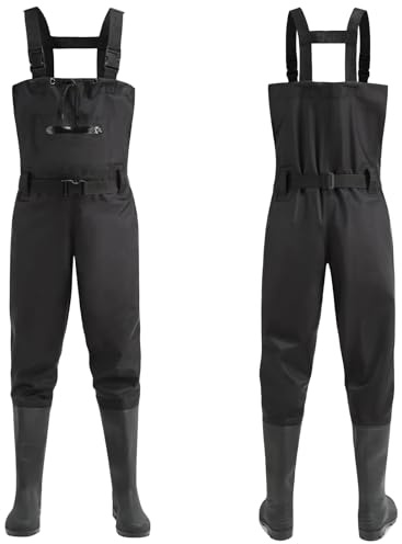 bluaqua Cuissardes pour hommes et femmes Épaisses, pantalon de pêche avec bottes, cuissardes, poches à la poitrine, bretelles réglables, pantalon de pêche en nylon, pantalon de pêche