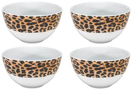 Home4You Müslischalen 4er Set - Weiß - Braun - Schwarz - Porzellan - Ø 14 cm - Leopardenmuster