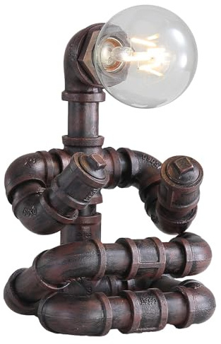 Kaj Hejmo Retro Industrial Steampunk Table Lamp- Water Pipe Robot Style Table Desk Lamps- Antique Metal Pipe E27 Indoor Light for Bedroom Bedside Home Office Cafe Bar Shop Gifts (Yoga)