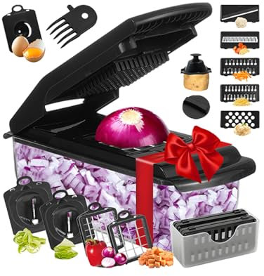 Picadora manual para cortar en para verduras y utensilios de cocina | Picadora de cebollas multifunción con recipiente, rallador de queso esencial para patatas, zanahorias y ajo