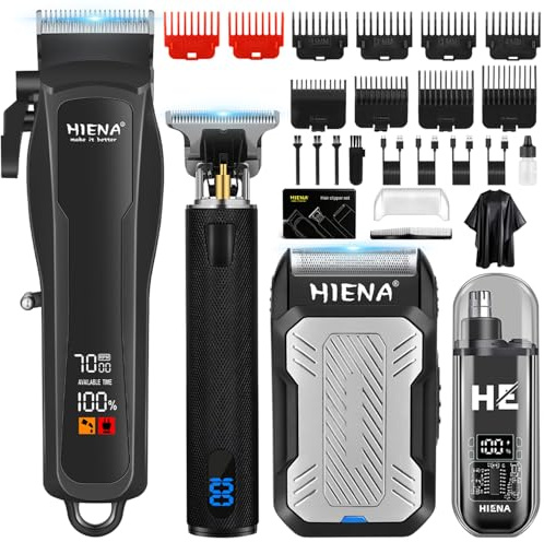 HIENA PRO Profi Haarschneidemaschine für Herren, Schnurloser Haarschneider Bartschneider Folienrasierer Nasentrimmer Set, USB Wiederaufladbares Komplettset Elektrisches Haarschneide-Kit