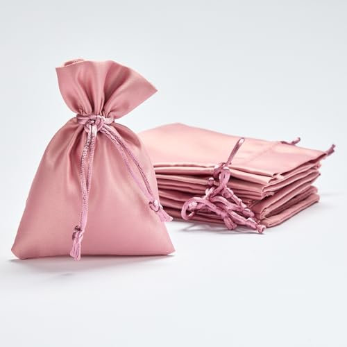 BARATTI 50 Pezzi Sacchetti in Raso 10x12 cm con Tirante, Ideale per Bomboniere, Fai da Te, Porta Oggetti, Confetti, Caramelle, Regalo, Matrimonio, Battesimo, Comunione (Rosa Antico)