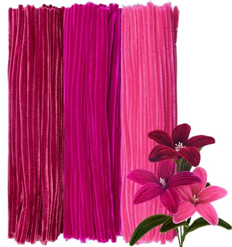 GUWINA 300 Piezas Limpiapipas Manualidades Rojo Pastel, 30 cm Largo y 8 mm Grosor, Set de Limpia Pipas Coloridos, Tallos Chenilla en 3 Colores para Flores DIY y Decoraciones Festivas