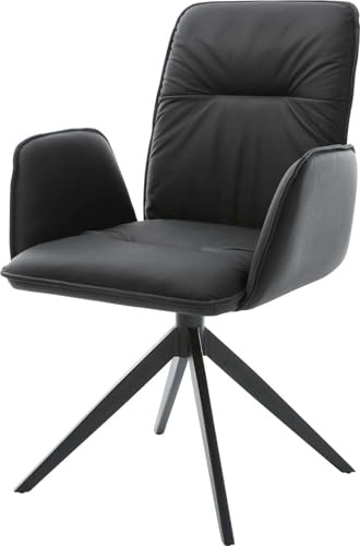 Esszimmerstuhl Vinja-Flex Kreuzgestell breit Schwarz Echt-Leder Schwarz 360° drehbar Wippfunktion