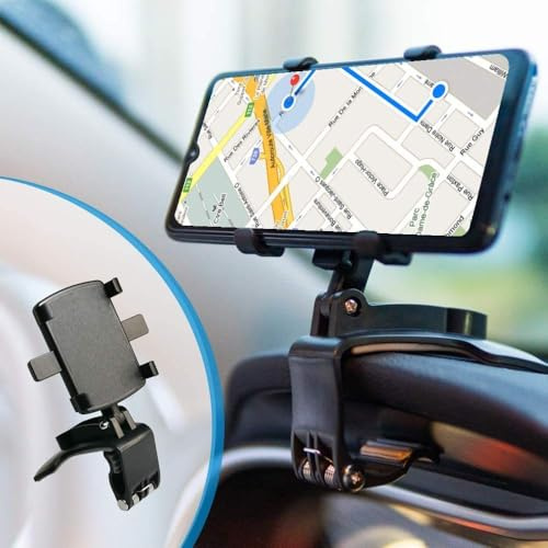YZKKKY Car Phone Mount for Dacia Duster 1 (I) I 2010-2018, Adjustable 360° Rotation Spring Clip Multifunction Dashboard Sun Visor Cell Phone Holder for Car