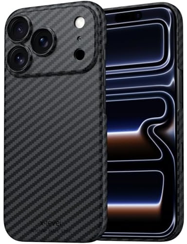 X-level für iPhone 17 Pro Hülle, 0,45 mm Ultra Dünn und Leicht Handyhülle, Carbon Textur Aramidfaser Drucken Kratzfeste Schutzhülle Hard Case für iPhone 17 Pro, Schwarz
