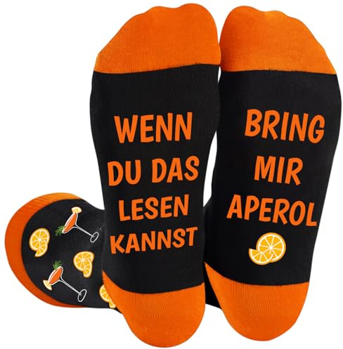 QXRXN Aperol Geschenk Socken Damen und Herren, Aperol Spritz Geschenk Socken Wenn du das lesen kannst bring mir Lustige Geschenke für Frauen Männer Freundin Geburtstag zu Weihnachten