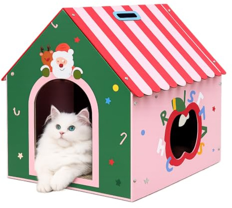 moovalab Cat House with 2Pcs Scratcher & Catnip, Sturdy 3mm Cardboard Cat House for Indoor Cats (16.5''x16''x15'') Cat Scratch House Box, Cats Play House Scratching Board & Durable Cat Hideaway