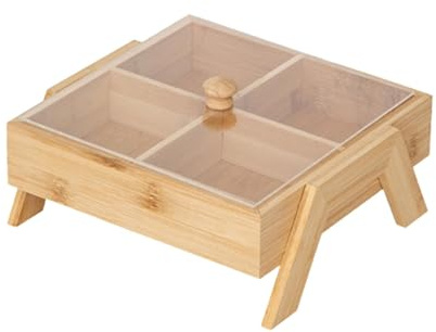 Gcljlmy Serviertablett für Nüsse, Dessertteller, Obstteller, Gemüseteller mit Deckel, Aufbewahrungsplatte für Nüsse aus für Tischplatte, Esszimmer (4 Gitter)
