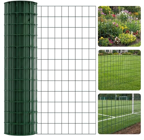 Chicken Wire Fence ,1.02m x 10m PVC Coated Fencing Roll, Heavy Duty Garden Wire Mesh Galvanized Steel (10cm x 5cm Mesh, 2mm Wire), Easy Installation for Garden Fencing,Poultry Coops, Plant Support