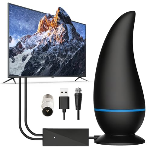 Indoor TV Aerial for Smart TV & Old TVs, 2026 Upgraded Digital Freeview Aerial with Signal Booster 350+ Miles Long Range Reception 4K 1080P HD Magnetic Base 16.5ft Coax Cable for Easy Installation