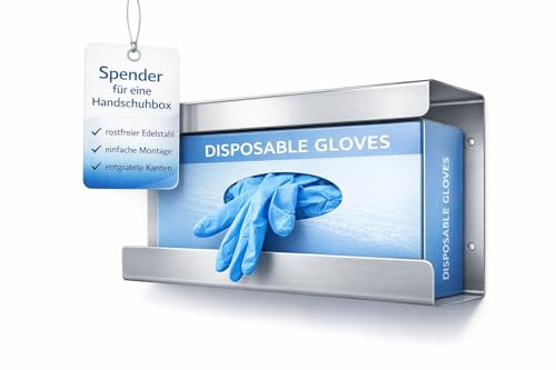BUXMED Edelstahl Handschuhhalter SOLO für Einweghandschuhe, Wandhalterung, Handschuhspender, Handschuh Halterung, zur Wandmontage mit Montagezubehör