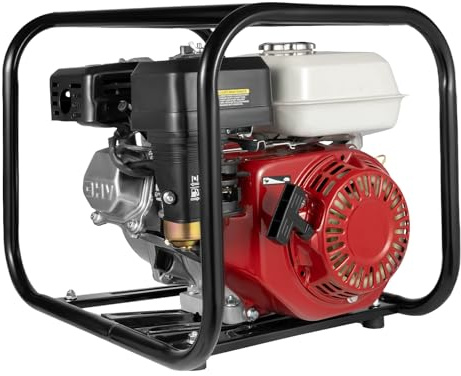 2 Petrol Engine Water Pump 6.5 HP Petrol High Flow Water Pump 3600 RPM 4 Stroke Gas Powered Pond Pump High Power Water Transfer Pump for Garden Irrigation/Fish Pond/Swimming Pool Cleaning