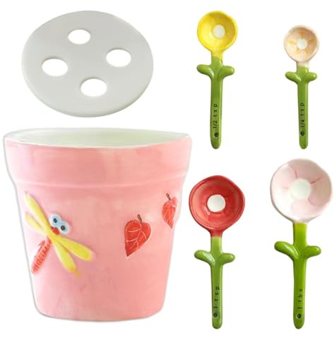 Measuring Spoon in Flower Shape, Ceramic Decorative Novelty Flower-like Gadgets, Cute Baking Utensils - For Baking, Coffee, Tableware, Cooking, Kitchen, Home, Home, Dining Room, Indoor, Table, Women