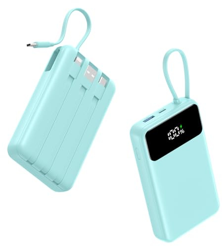 A ADDTOP 20000mAh Piccolo Power Bank con 4 Cavi, Ricarica Rapida 22.5W | 4 Cavi Integrati, Piccolo, Ricarica Rapida 22.5W, PD QC 4.0, 5 Uscite e 3 Ingressi, Essenziali da Viaggio