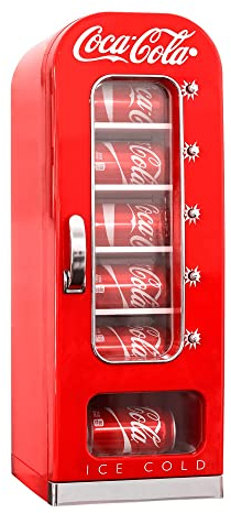 Coca Cola Mini Fridge For Bedrooms 5L Retro Vending Machine Style Cool Box 10 Can Quiet Mini Fridges with Display Window For Coke Beverages Food Drinks Home 12v Portable Cooler Box, Red