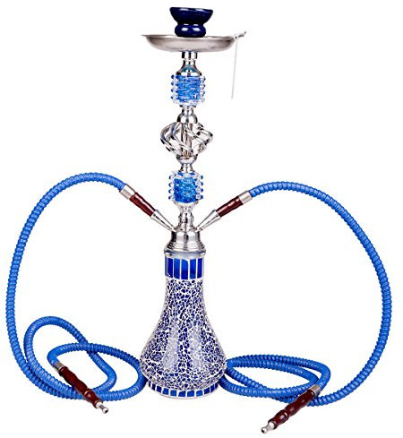 Kertou Cachimba Pipa de Agua Shisha hookah 2 Tubos Mangueras 55cm de altura Waterpipe (Azul)