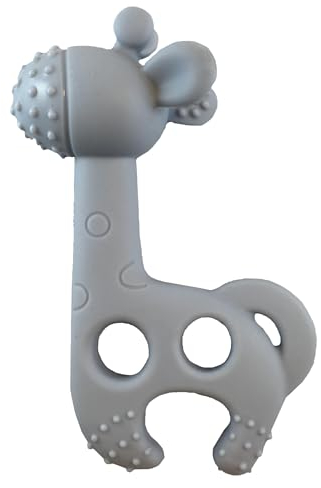 Bite me Raff - Beißring - Giraffe aus Silikon mit Noppen - Zahnungshilfe leicht zu greifen - Greifling massiert und stimuliert wundes Zahnfleisch - BPA-frei - grau/blau