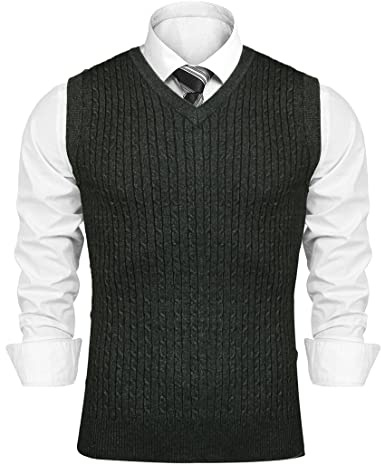 Sykooria Débardeur Gilet pour Hommes Pull sans Manches West Classic Leisure Regular Fit pour Hommes,Gris,XL