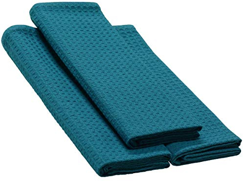 Geschirrtücher in Einer 3er-Packung, Farbe: Petrol-smaragdgrün, 100% Baumwolle, Waffelmuster, Abmessungen: 70x50 cm, Reinigungstuch, Küchentuch, Poliertuch, Spültuch, Handtuch