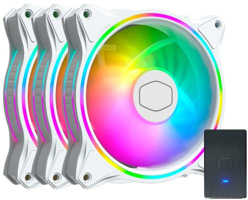 Cooler Master MasterFan MF120 Halo White 3n1Fans, Duo-Ring ARGB Customizable Lighting, 120mm PWM Static Pressure, ARGB Header Extender For PC Case, Liquid and Air Cooler (MFX-B2DW-183PA-R1)