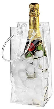 Ice Bag Basic Bottle Cooler 1/5 Pieces Clear Portable Ice Bucket PVC Leakproof Ice Bag Environmentally Friendly Transparent Ice Pack Wine Champagne Bottle Cooler with Carry Handle 25 × 11 cm