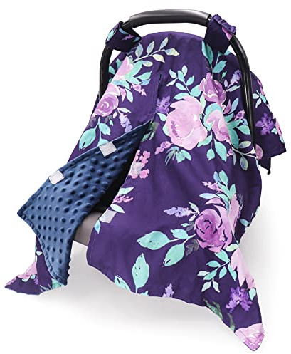 Autositzbezug für Babys, violette Blume, Peekaboo Öffnung, Minky-Autositz-Baldachin für Neugeborene, vielseitig verwendbar, Mutter-Stillbezüge, Minky-Decke für Säuglinge und Kleinkinder