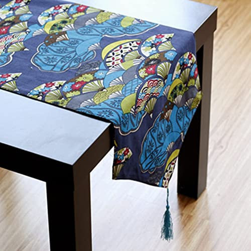 Aotiwe Tischläufer, Tischdecke Abwaschbar aus Bettwäsche aus Baumwolle Fan Blau 30x160CM für Abendessen Hochzeit Dekor