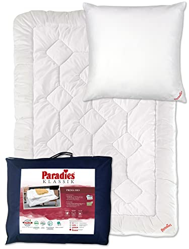 PARADIES 4 Jahreszeiten Bettdecke 135x200 Set mit Kissen 80x80 - Prima Bio 4-Jahreszeitendecke + Softy Top Bio medium Kopfkissen, Öko-Tex 100 Klasse 1