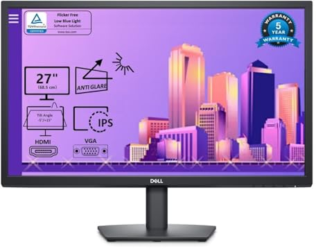 Dell E2723HN 27 Full HD (1920x1080) Écran PC, 60Hz, IPS, 5ms, Haut-parleurs intégrés, HDMI, VGA, Garantie 3 ans, Noir