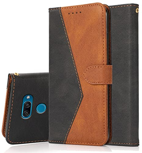 Radoo Kompatibel mit LG K50 / Q60 Hülle, Premium PU Leder Tasche Case Klappbar Handyhülle mit [Kartenfach] [Magnet] Cover Flip Case 360 Grad Rundum Komplett-Schutz Klapphülle(Schwarz Braun)