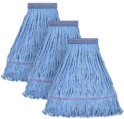 Matthew Lot de 3 têtes de balai à franges robustes de rechange pour nettoyage général et sols, en coton industriel mouillé bleu