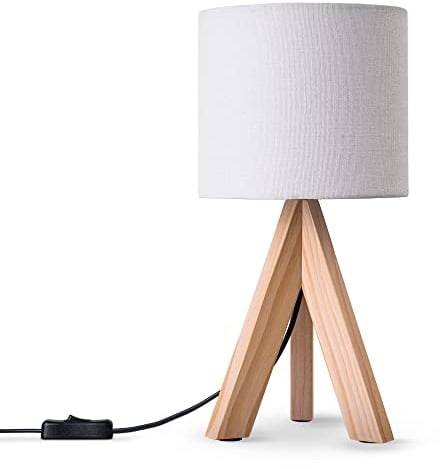 Paco Home Tischlampe Nachttisch Deko Wohnzimmer Leselampe Tischleuchte Nachttischlampe Schlafzimmer E14 Fassung Stoff Lampenschirm Mit Schalter Holz