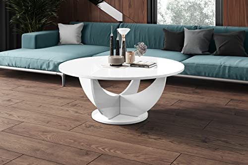 Design Couchtisch HRC-111 Hochglanz Wohnzimmertisch Highgloss Rund Tisch ?100 cm x 40 cm, Farbe:Weiß Hochglanz