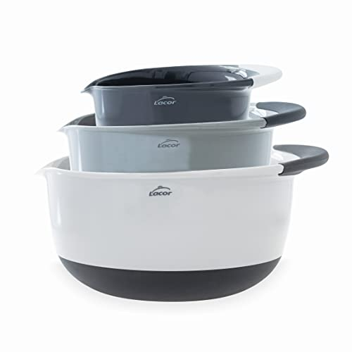 Lacor - 60054 - Lot de 3 bols GRIS, Bols, Saladiers, Contenants alimentaires, Polypropylène, Empilable, Dimensions: 21 cm (1,4 L), 26 cm (2,8 L) et 31,2 cm (4,7 L)