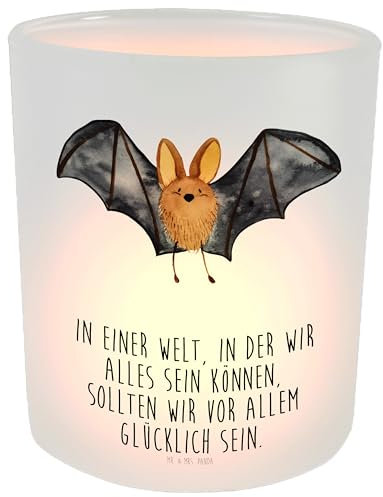 Mr. & Mrs. Panda Deko Windlicht Fledermaus Flügel - Geschenk, Gute Laune, Tiermotive, Kerzenglas, Glas Windlicht, Teelichthalter, Windlicht Glas,