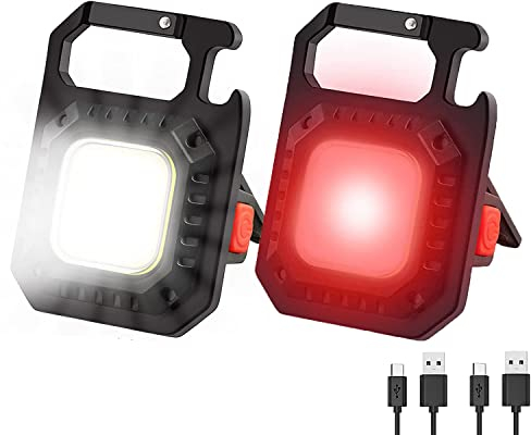 PKKP 2 Stück Mini LED Arbeitsleuchte 500 Lumens, Tragbare Taschenlampe Schlüsselanhänger mit 7 Lichtmodi, USB Aufladbar Inspektionsleuchten mit Flaschenöffner für Notfall/Reparatur/Camping
