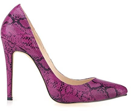 QIANKUN Scarpe classiche sexy a punta con tacco alto da donna con tacco alto finto serpente stampa matrimonio partito scarpe-viola, 9,5