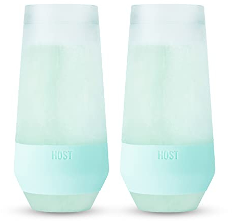 Host 10039 Champagne Freeze doppelwandige Weingläser ohne Stiel mit aktivem Kühlgel und isoliertem Silikongriff, 266 ml, Meeresschaum-Tönung