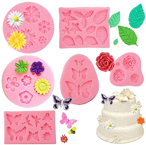 6 Piezas 3D Molde Flores, Moldes de Fondant de Pastel de Flores, Molde Silicona Flores, Molde de Silicona de Flores, Moldes de Silicona de Flores 3D, Moldes Silicona para Chocolate, Pastel, Jabón