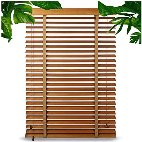 Sonakia Real Wood Venetian Blinds, Wooden Blinds for Windows, Brown Window Shades, Light Filtering Venetian Blinds, 40-150cm/16-59in Wide,WxH-90x100cm/35.5 * 39in