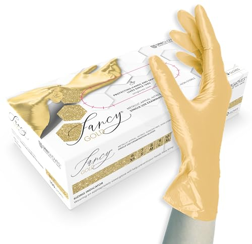 Unigloves Nitrilhandschuhe Unigloves FANCY Gold - glänzend gold - Einweghandschuhe unsteril, latexfrei, puderfrei - Lebensmittelecht • Schutz vor Viren, Pilzen und Bakterien (M (7-8))