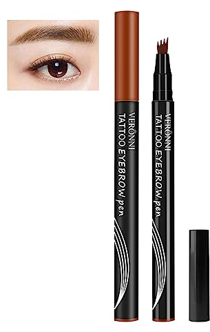 mugeleen Anjoize Augenbrauenstift, Waterproof 4-Tip Brow Pen, 4-Spitzen-Microblade-Brauenstift, Lang anhaltende und Wasserdicht flüssiger Augenbrauenstift, Wischfest (Dunkelbraun)