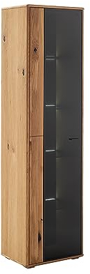 Lomadox Vitrinenschrank Vitrine 1-türig mit Beleuchtung in Wildeiche geölt (teilmassiv) mit anthrazit, B/H/T ca. 52/190/37 cm