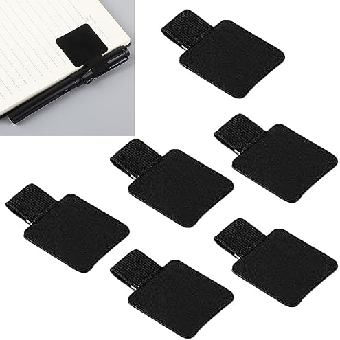 LMOGWL 6 Stück Schwarze Stifthülle, selbstklebende Stifthülle aus PU-Leder, selbstklebender Stifthalter für Notizbücher, elastischer rechteckiger Stifthalter für Tablets, Tagebuch und Kalender