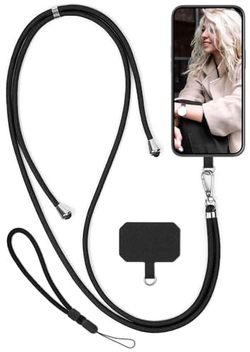 moex Unleash für Sony Xperia 1 V Handyband zum Umhängen ohne Hülle, Handykette Universal mit Karabiner, Handy Band abnehmbar, Kette mit Pad für Handyhülle, Schwarz, Silber