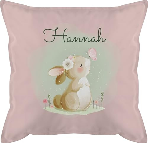 Kissen 50x50 - Süßer Hase Bunny Rabbit Hasen Kaninchen - 50 x 50 cm - Hellrosa - Name Motiv Ostern personalisierter Kindergarten Osterhase kisse Hasen+Kissen osterngeschenke personalisiertes Oster