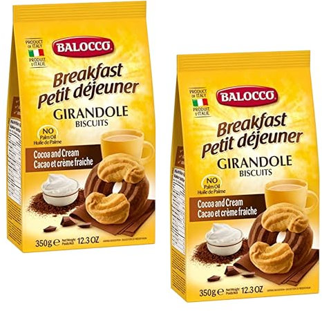 Balocco Girandole 350g Italian Shortbread Biscuits | Cocoa & Cream Biscuit for Breakfast | Chocolate Swirl Cookies | Suitable for Vegetarians, Palm Oil Free Snack (GIRANDOLE 350G, 2 Pack)